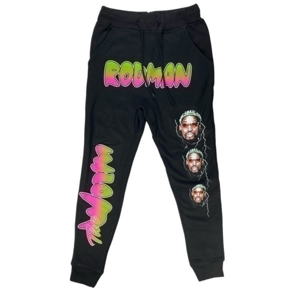 Pacsun Dennis Rodman Sweatpants Mens M Black Drawstring The Worm Track Pants New - Picture 2 of 14